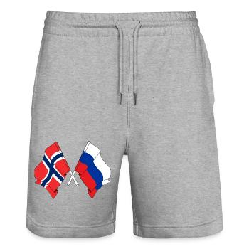 Flag Norway, flag Russia - Stanley/Stella Trainer Unisex Organic Jogging Shorts - heather grey - Front - Nik (191cm) & Marisol (170cm)