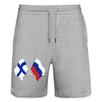 Drapeau de la Finlande, drapeau de la Russie - Short de jogging bio TRAINER Stanley/Stella unisexe - gris chiné - Devant - Nik (191cm) & Marisol (170cm)