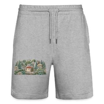naturverbunden Leben mit einem Tiny House im Wald - Stanley/Stella Unisex Bio Joggingshorts Trainer  - Grau meliert - Vorne - Nik (191cm) & Marisol (170cm)