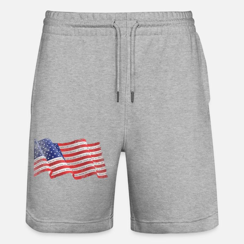 Patriotic Flag Stripes with Inspirational Text - Stanley/Stella Trainer Unisex Organic Jogging Shorts - heather grey