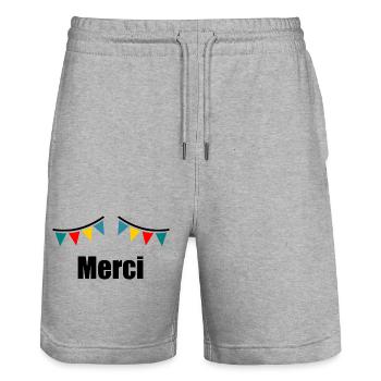 MERCI. MAÎTRESSE. MAÎTRE. MERCI MAÎTRESSE - Short de jogging bio TRAINER Stanley/Stella unisexe - gris chiné - Devant - Nik (191cm) & Marisol (170cm)