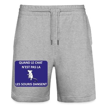 Quand le chat n'est pas là les souris dansent - Short de jogging bio TRAINER Stanley/Stella unisexe - gris chiné - Devant - Nik (191cm) & Marisol (170cm)