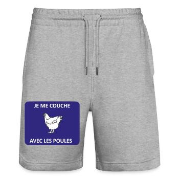 Je me couche avec les poules - Short de jogging bio TRAINER Stanley/Stella unisexe - gris chiné - Devant - Nik (191cm) & Marisol (170cm)