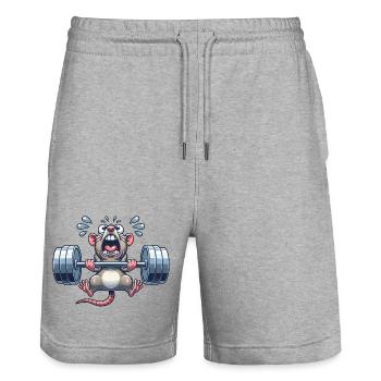 Maus Ratte Fitness Hantel Gewicht Gewichtheber - Stanley/Stella Unisex Bio Joggingshorts Trainer  - Grau meliert - Vorne - Nik (191cm) & Marisol (170cm)