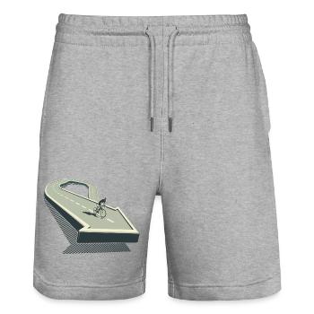  Rennradfahrer auf Bergraße Radsport Geschenk - Stanley/Stella Unisex Bio Joggingshorts Trainer  - Grau meliert - Vorne - Nik (191cm) & Marisol (170cm)