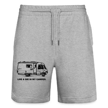 Live And Die in my Camper - Camping For Life - Stanley/Stella Trainer Unisex Organic Jogging Shorts - heather grey - Front - Nik (191cm) & Marisol (170cm)