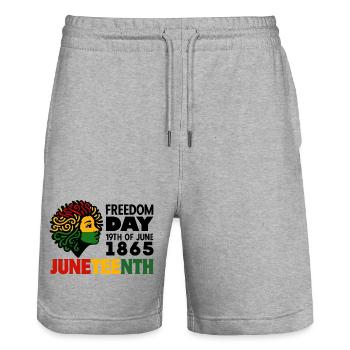 Juneteenth - Stanley/Stella Unisex Bio Joggingshorts Trainer  - Grau meliert - Vorne - Nik (191cm) & Marisol (170cm)