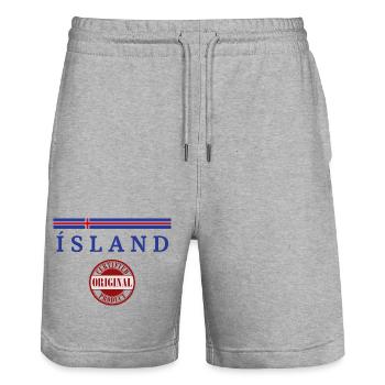 Flag of Iceland, Icelandic pride - Stanley/Stella Trainer Unisex Organic Jogging Shorts - heather grey - Front - Nik (191cm) & Marisol (170cm)