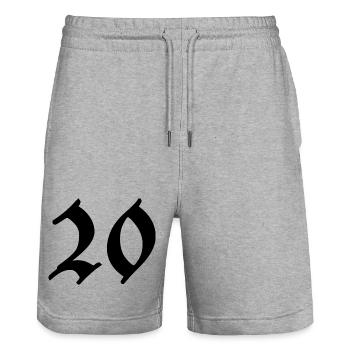20. 20 ANS. 20e ANNIVERSAIRE. ANNIVERSAIRE 20 ANS. - Short de jogging bio TRAINER Stanley/Stella unisexe - gris chiné - Devant - Nik (191cm) & Marisol (170cm)