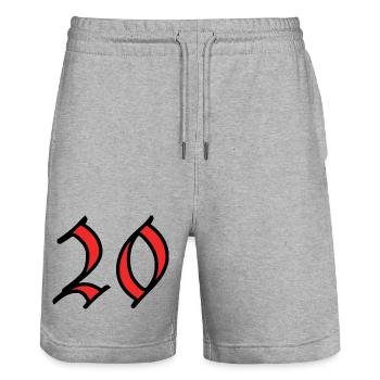 20. 20 YEARS. 20th ANNIVERSARY. 20 YEARS ANNIVERSARY. - Stanley/Stella Trainer Unisex Organic Jogging Shorts - heather grey - Front - Nik (191cm) & Marisol (170cm)
