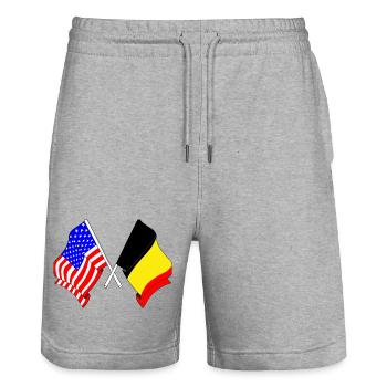 Drapeau des États-Unis et drapeau de la Belgique - Short de jogging bio TRAINER Stanley/Stella unisexe - gris chiné - Devant - Nik (191cm) & Marisol (170cm)