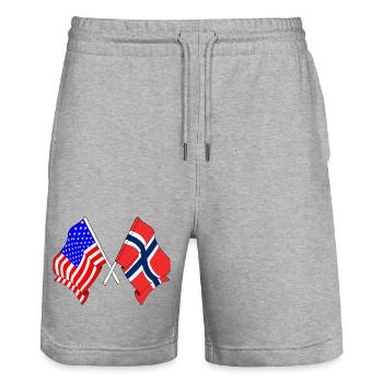 Flagge USA, Flagge Norwegen - Stanley/Stella Unisex Bio Joggingshorts Trainer  - Grau meliert - Vorne - Nik (191cm) & Marisol (170cm)