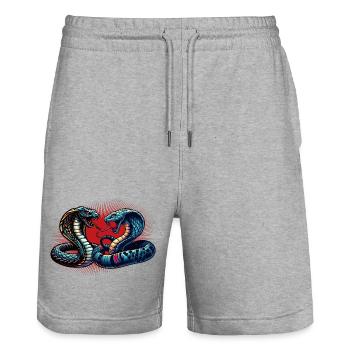 dynamic and colorful Cobra snake motif - Stanley/Stella Trainer Unisex Organic Jogging Shorts - heather grey - Front - Nik (191cm) & Marisol (170cm)