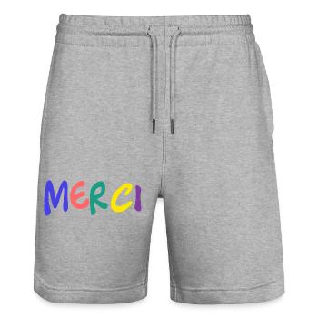 THANK YOU. MISTRESS. MASTER. THANK YOU MISTRESS - Stanley/Stella Trainer Unisex Organic Jogging Shorts - heather grey - Front - Nik (191cm) & Marisol (170cm)