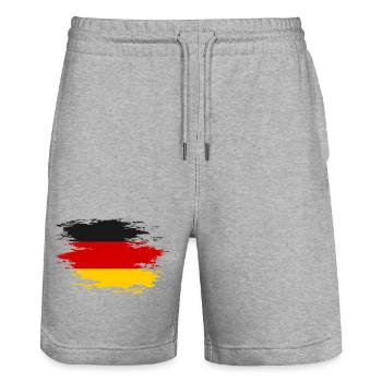 Germany Flag used Design - Stanley/Stella Trainer Unisex Organic Jogging Shorts - heather grey - Front - Nik (191cm) & Marisol (170cm)