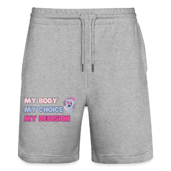 My body, my choice (Pink) - Stanley/Stella Trainer Unisex Organic Jogging Shorts - heather grey - Front - Nik (191cm) & Marisol (170cm)