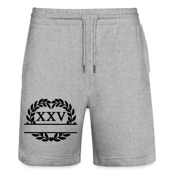 Fünfundzwanzig Jahre, lateinische Ziffern Lorbeerkranz - Stanley/Stella Unisex Bio Joggingshorts Trainer  - Grau meliert - Vorne - Nik (191cm) & Marisol (170cm)