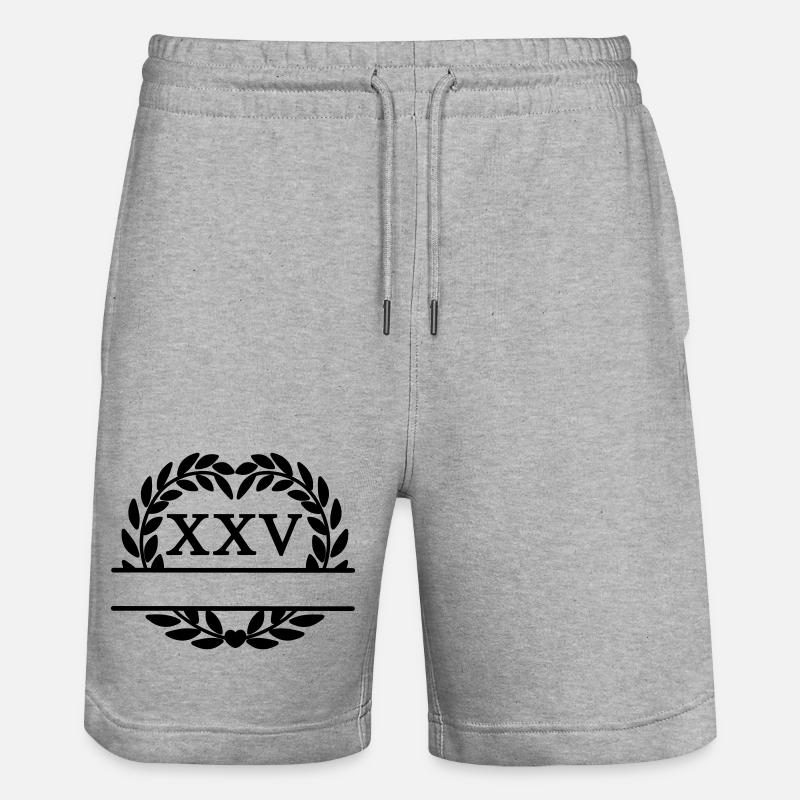 Twenty-five years, Latin numerals laurel wreath - Stanley/Stella Trainer Unisex Organic Jogging Shorts - heather grey