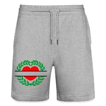 Couronne de laurier en forme de coeur rouge - Short de jogging bio TRAINER Stanley/Stella unisexe - gris chiné - Devant - Nik (191cm) & Marisol (170cm)
