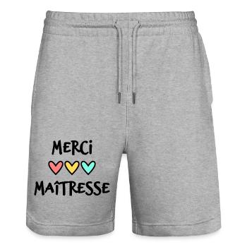 MISTRESS. THANK YOU. THANK YOU MISTRESS - Stanley/Stella Trainer Unisex Organic Jogging Shorts - heather grey - Front - Nik (191cm) & Marisol (170cm)