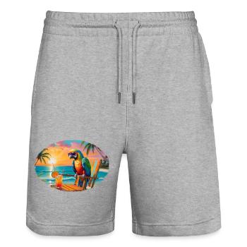 Papagei am Strand im Sonnenuntergang - Stanley/Stella Unisex Bio Joggingshorts Trainer  - Grau meliert - Vorne - Nik (191cm) & Marisol (170cm)