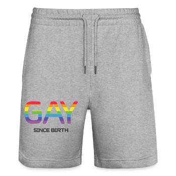 LGBT Pride Month - Gay Since Birth - Stanley/Stella Trainer Unisex Organic Jogging Shorts - heather grey - Front - Nik (191cm) & Marisol (170cm)