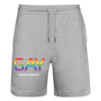 Mois de la fierté LGBT - Gay depuis la naissance - Short de jogging bio TRAINER Stanley/Stella unisexe - gris chiné - Devant - Nik (191cm) & Marisol (170cm)