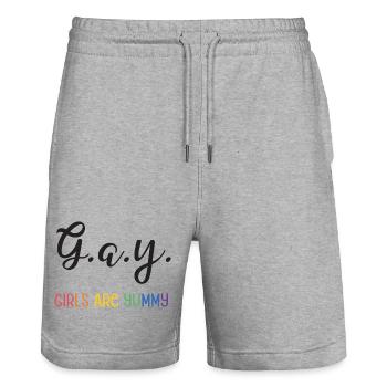 LGBT Pride Month - G.A.Y - Girls are yummy - Stanley/Stella Trainer Unisex Organic Jogging Shorts - heather grey - Front - Nik (191cm) & Marisol (170cm)