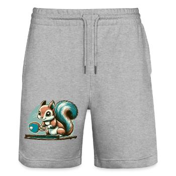 Cute cartoon squirrel playing table tennis - Stanley/Stella Trainer Unisex Organic Jogging Shorts - heather grey - Front - Nik (191cm) & Marisol (170cm)