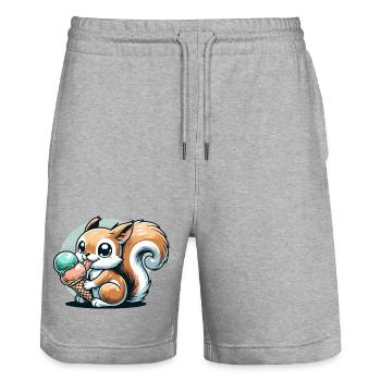 Niedliches Cartoon-Eichhörnchen mit Eiscreme - Stanley/Stella Unisex Bio Joggingshorts Trainer  - Grau meliert - Vorne - Nik (191cm) & Marisol (170cm)