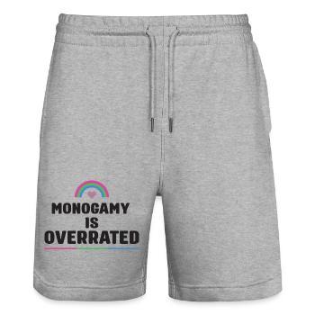 LGBTQ Pride Month - Monogamy is Overrated - Stanley/Stella Trainer Unisex Organic Jogging Shorts - heather grey - Front - Nik (191cm) & Marisol (170cm)