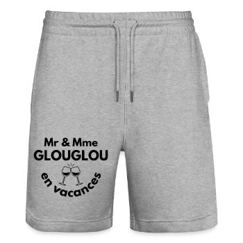 on holiday, summer holidays, seaside holidays - Stanley/Stella Trainer Unisex Organic Jogging Shorts - heather grey - Front - Nik (191cm) & Marisol (170cm)