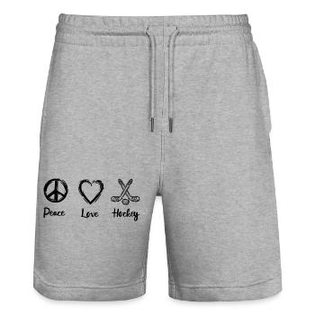 Eishockey Liebe - Stanley/Stella Unisex Bio Joggingshorts Trainer  - Grau meliert - Vorne - Nik (191cm) & Marisol (170cm)