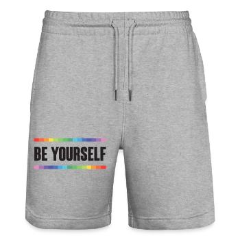 LGBTQ Pride Month - Be Yourself - Stanley/Stella Trainer Unisex Organic Jogging Shorts - heather grey - Front - Nik (191cm) & Marisol (170cm)