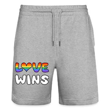 Love Wins: Rainbow Love Design - Stanley/Stella Trainer Unisex Organic Jogging Shorts - heather grey - Front - Nik (191cm) & Marisol (170cm)