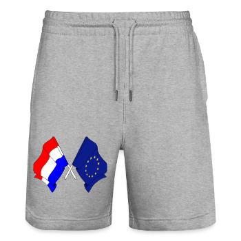 Flag Netherlands, flag Europe - Stanley/Stella Trainer Unisex Organic Jogging Shorts - heather grey - Front - Nik (191cm) & Marisol (170cm)