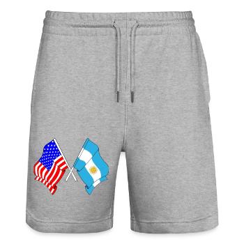 Drapeau des États-Unis et drapeau de l’Argentine - Short de jogging bio TRAINER Stanley/Stella unisexe - gris chiné - Devant - Nik (191cm) & Marisol (170cm)
