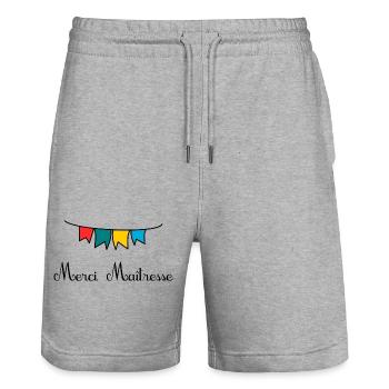 MERCI. MAÎTRESSE. MAÎTRE. MERCI MAÎTRESSE - Short de jogging bio TRAINER Stanley/Stella unisexe - gris chiné - Devant - Nik (191cm) & Marisol (170cm)