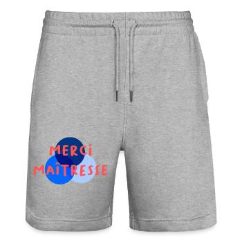 MISTRESS. THANK YOU. THANK YOU MISTRESS - Stanley/Stella Trainer Unisex Organic Jogging Shorts - heather grey - Front - Nik (191cm) & Marisol (170cm)