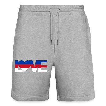 love Sorbs Lusatia Upper Lusatia Home with heart - Stanley/Stella Trainer Unisex Organic Jogging Shorts - heather grey - Front - Nik (191cm) & Marisol (170cm)