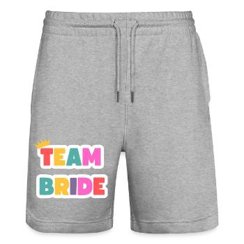 Équipe Bride ! Personnalisable - Short de jogging bio TRAINER Stanley/Stella unisexe - gris chiné - Devant - Nik (191cm) & Marisol (170cm)