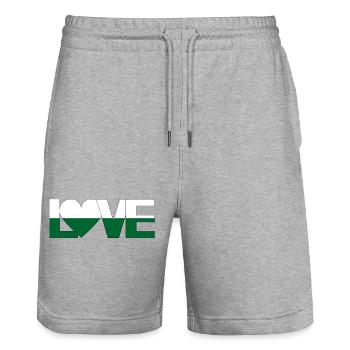love Saxony with heart - Stanley/Stella Trainer Unisex Organic Jogging Shorts - heather grey - Front - Nik (191cm) & Marisol (170cm)