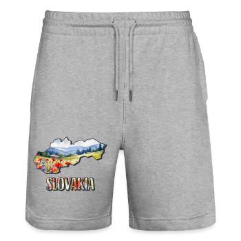 Watercolor Map of Slovakia - Stanley/Stella Trainer Unisex Organic Jogging Shorts - heather grey - Front - Nik (191cm) & Marisol (170cm)