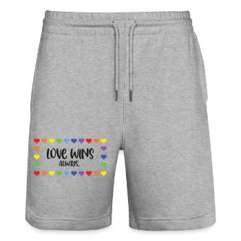LGBT Pride Month - Love Wins. Always. - Stanley/Stella Trainer Unisex Organic Jogging Shorts - heather grey - Front - Nik (191cm) & Marisol (170cm)