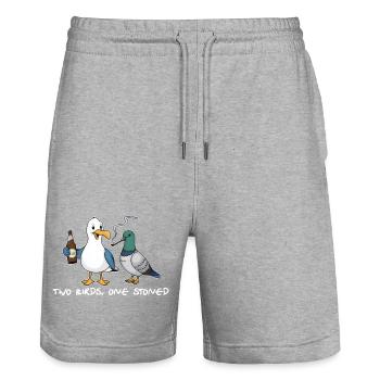 Two Birds One Stoned - Stanley/Stella Trainer Unisex Organic Jogging Shorts - heather grey - Front - Nik (191cm) & Marisol (170cm)