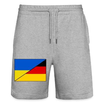 Ukraine Deutschland Flagge, Patch - Stanley/Stella Unisex Bio Joggingshorts Trainer  - Grau meliert - Vorne - Nik (191cm) & Marisol (170cm)