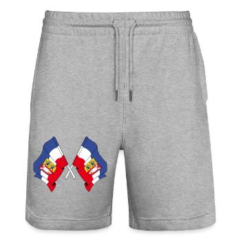 Zwei Flaggen Schleswig Holstein - Stanley/Stella Unisex Bio Joggingshorts Trainer  - Grau meliert - Vorne - Nik (191cm) & Marisol (170cm)
