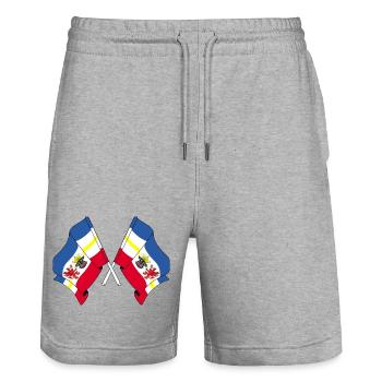 Zwei Flaggen Mecklenburg Vorpommern - Stanley/Stella Unisex Bio Joggingshorts Trainer  - Grau meliert - Vorne - Nik (191cm) & Marisol (170cm)