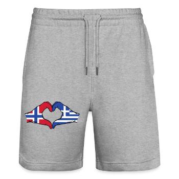 Norway Greece Flag Hands Heart Shape - Stanley/Stella Trainer Unisex Organic Jogging Shorts - heather grey - Front - Nik (191cm) & Marisol (170cm)