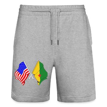 Drapeau des États-Unis et drapeau de la Guyane française - Short de jogging bio TRAINER Stanley/Stella unisexe - gris chiné - Devant - Nik (191cm) & Marisol (170cm)